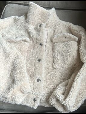 Kids Cream Sherpa Puffer Jacket with Snap Front